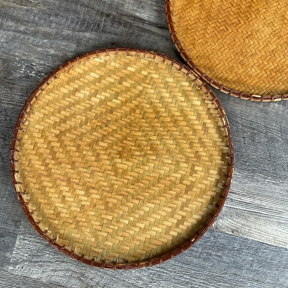 Rattan 5 Piece nesting Asian Food Rice Tray plates Traditional Wicker Serving - Picture 4 of 16